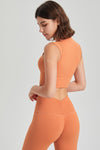 PACK264778-P3014-1, Grapefruit Orange Mock Neck Cropped Sports Tank Top
