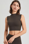 PACK264778-P5017-1, Dark Brown Mock Neck Cropped Sports Tank Top