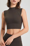 PACK264778-P5017-1, Dark Brown Mock Neck Cropped Sports Tank Top