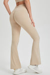 PACK265549-P1015-1, Oatmeal Ruched High Waist Butt Lift Sports Flared Pants
