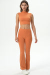 PACK265549-P3014-1, Grapefruit Orange Ruched High Waist Butt Lift Sports Flared Pants