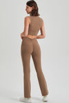 PACK265549-P5016-1, Pale Khaki Ruched High Waist Butt Lift Sports Flared Pants