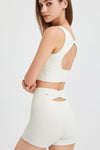 PACK265550-P1-1, White Back Cross Waistband Yoga Shorts