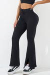 PACK265529-P2-1, Black Drawstring High Waist Split Yoga Flared Leggings