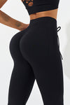 PACK265529-P2-1, Black Drawstring High Waist Split Yoga Flared Leggings