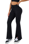 PACK265529-P2-1, Black Drawstring High Waist Split Yoga Flared Leggings