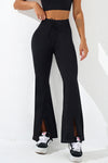 PACK265529-P2-1, Black Drawstring High Waist Split Yoga Flared Leggings