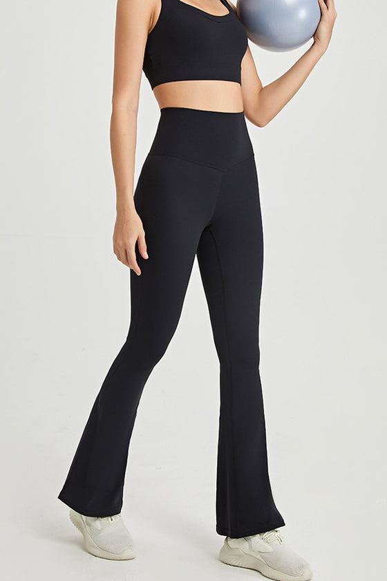 PACK265551-P2-1, Black Back Cross Waistband Active Flared Leggings