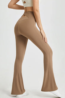  PACK265551-P4016-1, Light French Beige Back Cross Waistband Active Flared Leggings