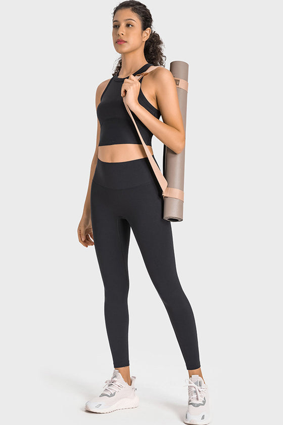 PACK265527-P2-1, Black Wide Waistband Seamless Ankle Leggings