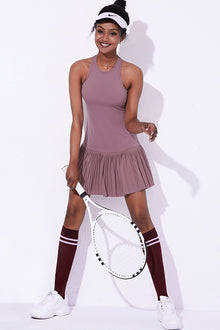  PACK267003-P308-1, Valerian Solid Color Sleeveless Pleated Active Mini Dress