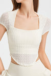 PACK264781-P1-1, White Solid Color Textured Square Neck Active Top