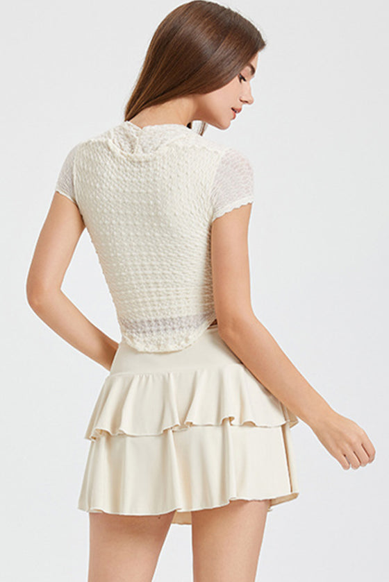 PACK264781-P1-1, White Solid Color Textured Square Neck Active Top