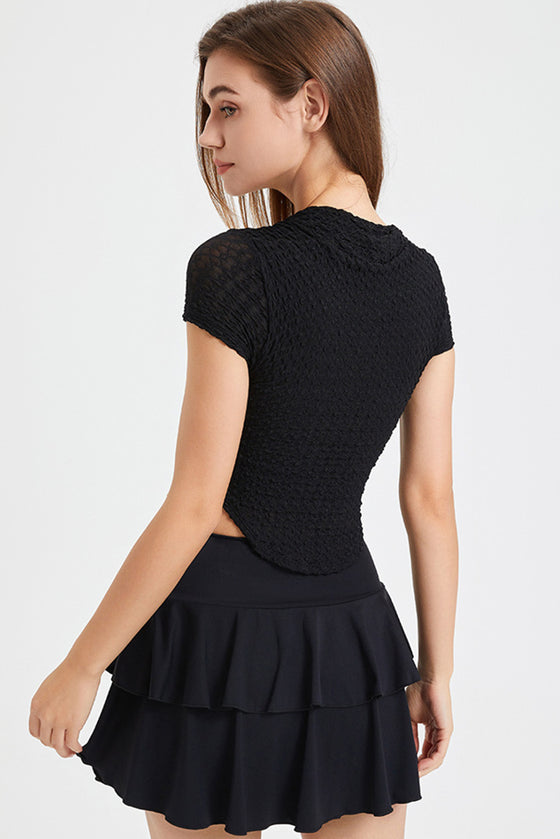 PACK264781-P2-1, Black Solid Color Textured Square Neck Active Top