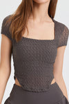 PACK264781-P5017-1, Dark Brown Solid Color Textured Square Neck Active Top