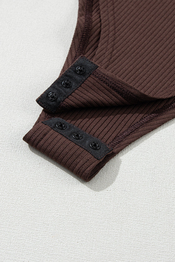 PACK6421681-P1017-1, Coffee Ribbed Knit Floral Bubble Sleeve Bodysuit