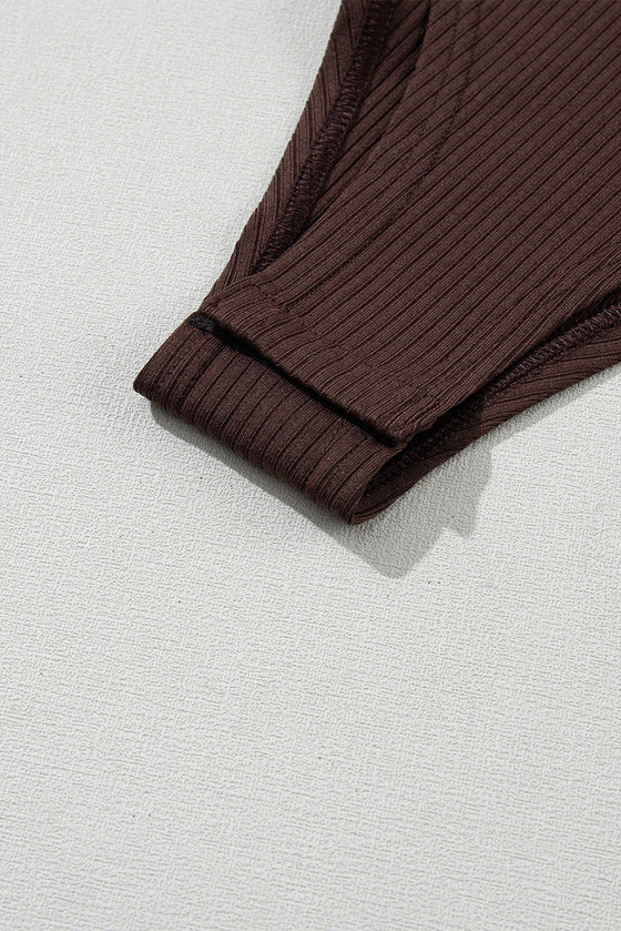 PACK6421681-P1017-1, Coffee Ribbed Knit Floral Bubble Sleeve Bodysuit