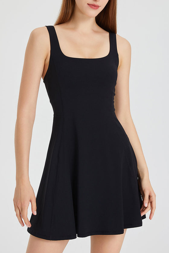 PACK267004-P2-1, Black Sleeveless U Neck Back Zipper Sports Mini Dress