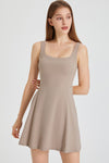 PACK267004-P5016-1, Pale Khaki Sleeveless U Neck Back Zipper Sports Mini Dress