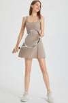 PACK267004-P5016-1, Pale Khaki Sleeveless U Neck Back Zipper Sports Mini Dress