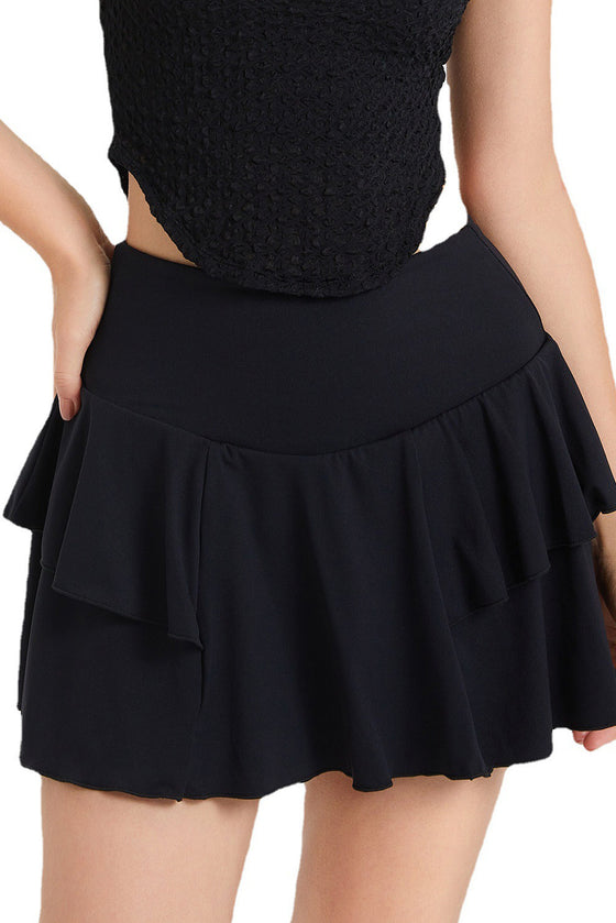 PACK265552-P2-1, Black High Waist Ruffled Sports Athletic Skirt