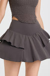 PACK265552-P5017-1, Dark Brown High Waist Ruffled Sports Athletic Skirt