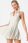 PACK267005-P1-1, White V Neck Pleated Removable Pad Sleeveless Active Dress