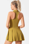 PACK267005-P407-1, Mustard V Neck Pleated Removable Pad Sleeveless Active Dress