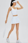 PACK265554-P1-1, White Solid Color High Waist Back Pleated Sports Skirt