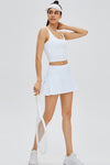 PACK265554-P1-1, White Solid Color High Waist Back Pleated Sports Skirt