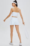 PACK265554-P1-1, White Solid Color High Waist Back Pleated Sports Skirt