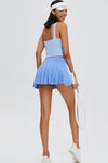 PACK265554-P205-1, Sky Blue Solid Color High Waist Back Pleated Sports Skirt