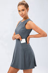 PACK267006-P2011-1, Dark Grey Solid Color Sleeveless Basic Active Mini Dress