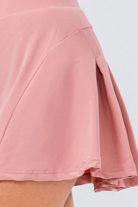 PACK265553-P4010-1, Peach Blossom High Waist Back Pleated Sports Mini Skirt