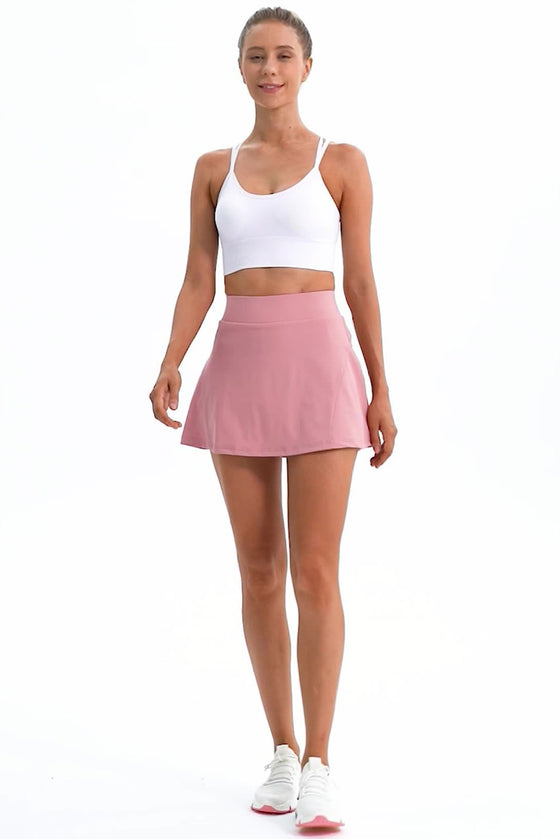 PACK265553-P4010-1, Peach Blossom High Waist Back Pleated Sports Mini Skirt