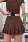 PACK265555-P7017-1, Chicory Coffee Cross Waist Pleated Sports Skirt with Pocket