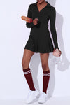 PACK267009-P2-1, Black V Neck Long Sleeve Active Sports Dress