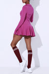 PACK267009-P106-1, Bright Pink V Neck Long Sleeve Active Sports Dress