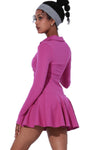 PACK267009-P106-1, Bright Pink V Neck Long Sleeve Active Sports Dress