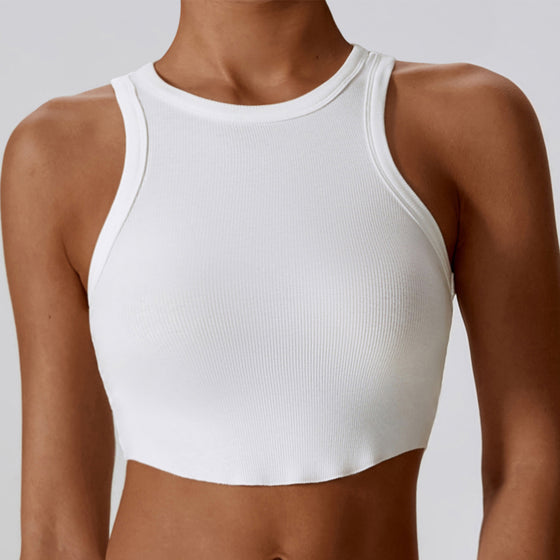 PACK264782-P1-1, White Ribbed Active Sports Cropped Tank Top