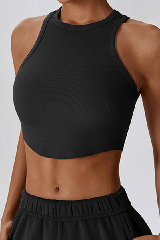 PACK264782-P2-1, Black Ribbed Active Sports Cropped Tank Top