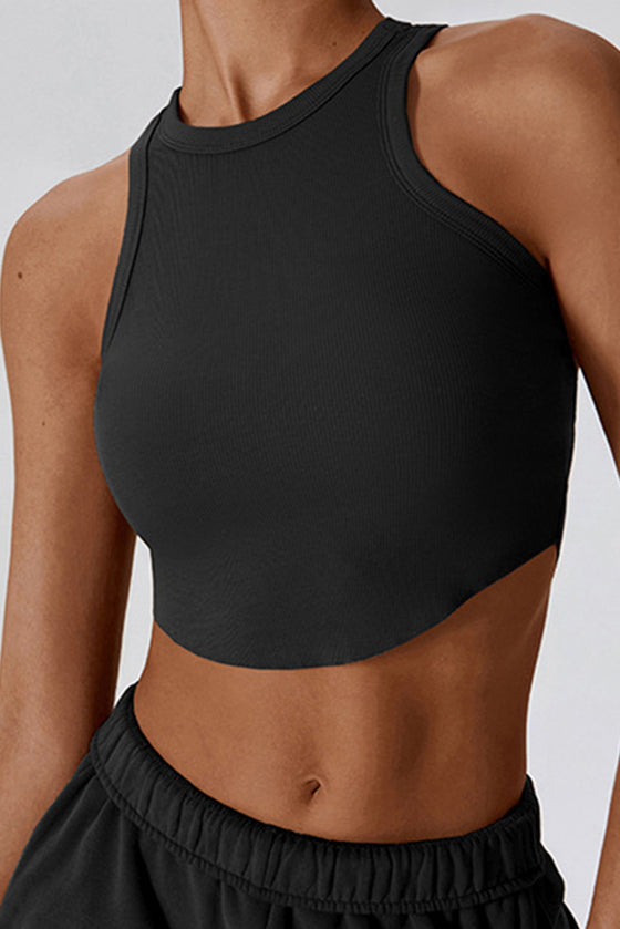 PACK264782-P2-1, Black Ribbed Active Sports Cropped Tank Top