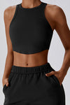 PACK264782-P2-1, Black Ribbed Active Sports Cropped Tank Top