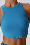 PACK264782-P405-1, Peacock Blue Ribbed Active Sports Cropped Tank Top
