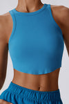 PACK264782-P405-1, Peacock Blue Ribbed Active Sports Cropped Tank Top