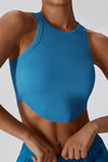 PACK264782-P405-1, Peacock Blue Ribbed Active Sports Cropped Tank Top