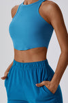 PACK264782-P405-1, Peacock Blue Ribbed Active Sports Cropped Tank Top