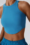 PACK264782-P405-1, Peacock Blue Ribbed Active Sports Cropped Tank Top