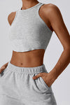 PACK264782-P1011-1, Light Grey Ribbed Active Sports Cropped Tank Top