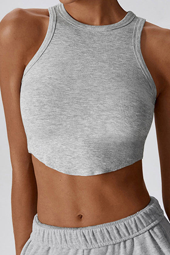 PACK264782-P1011-1, Light Grey Ribbed Active Sports Cropped Tank Top